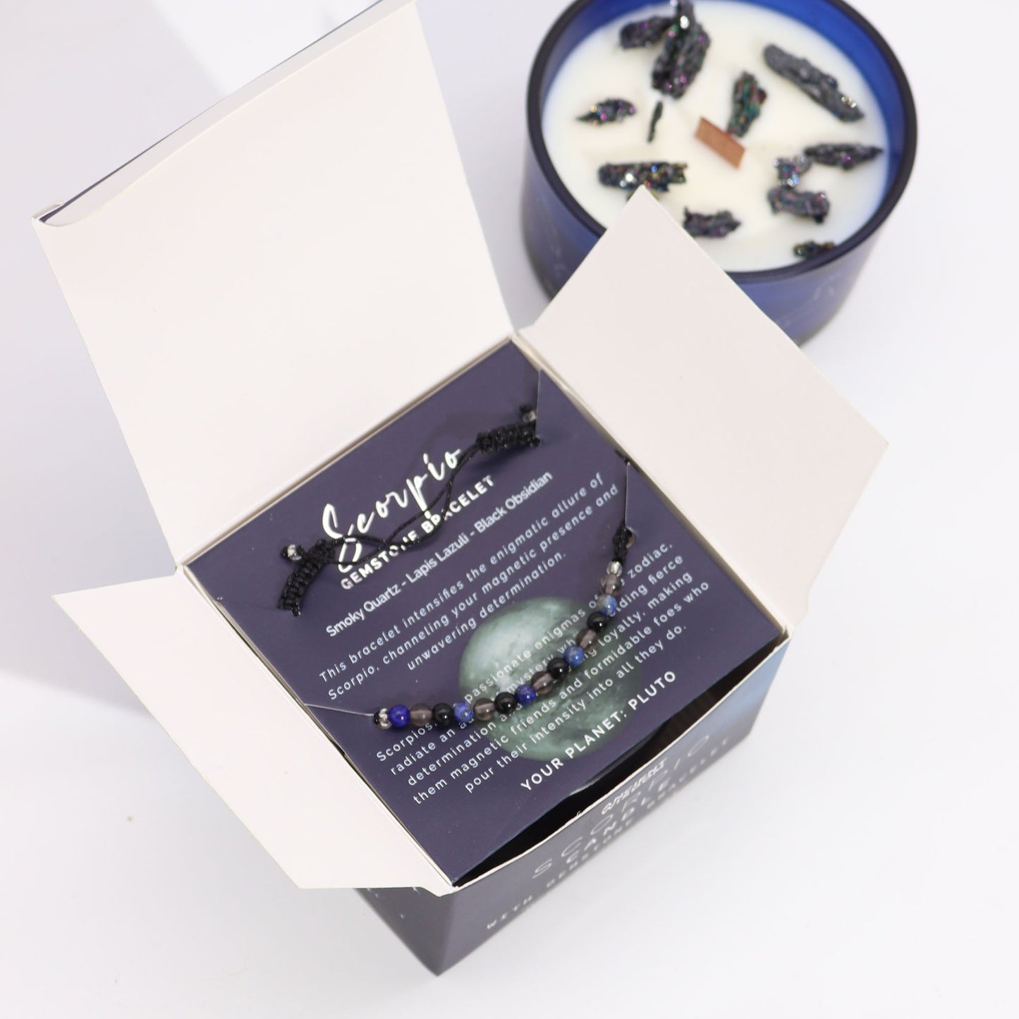 Zodiac Crystal Candle with Gemstone Bracelet - Scorpio - Luna Panther