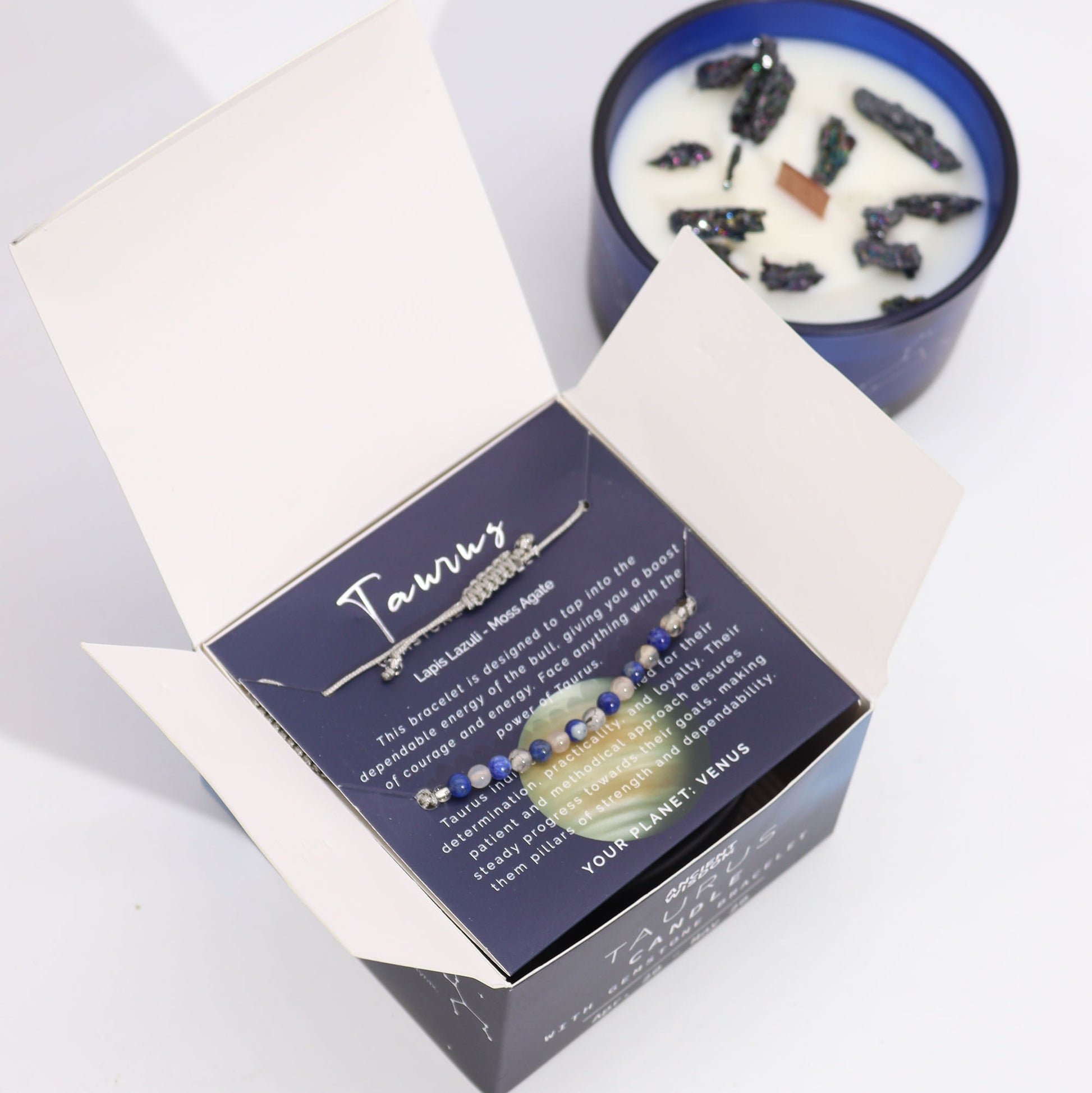 Zodiac Crystal Candle with Gemstone Bracelet - Taurus - Luna Panther