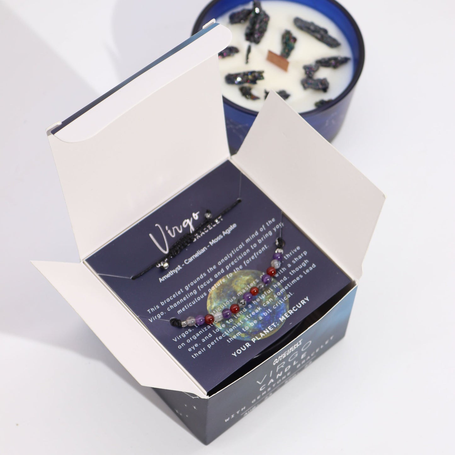 Zodiac Crystal Candle with Gemstone Bracelet - Virgo - Luna Panther
