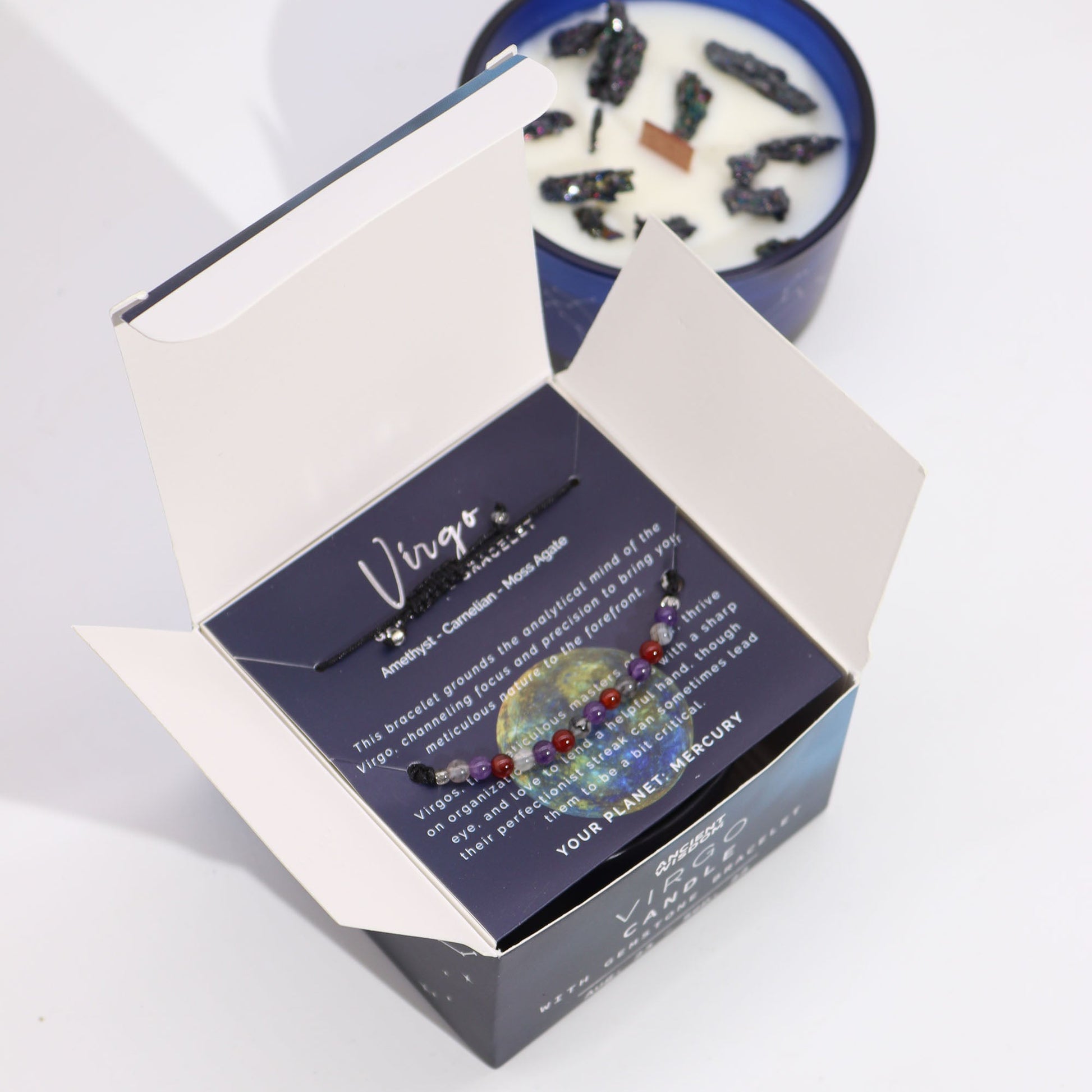 Zodiac Crystal Candle with Gemstone Bracelet - Virgo - Luna Panther