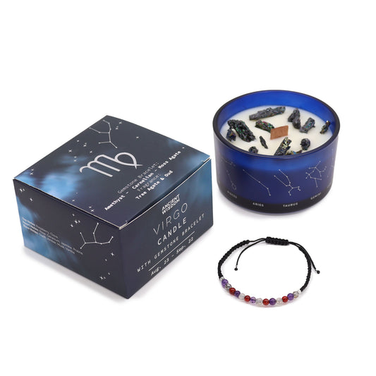 Zodiac Crystal Candle with Gemstone Bracelet - Virgo - Luna Panther